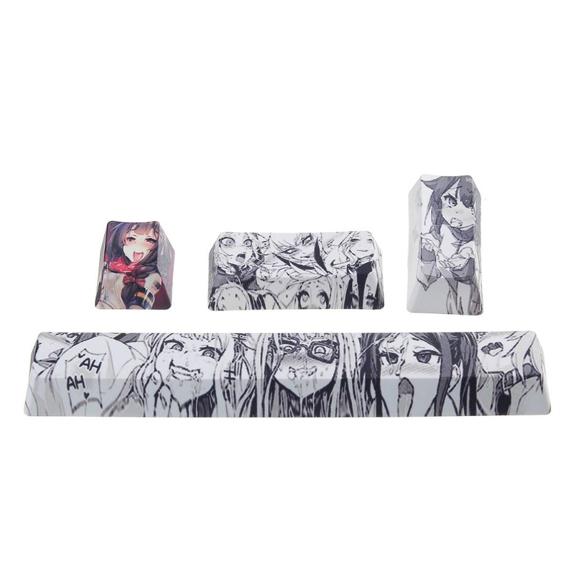 4Pcs Japanese Anime PBT Space Keycaps Ahegao Keycaps 6.25U ESC Spacebar Caps For Mechanical Keyboard Switches Keycaps