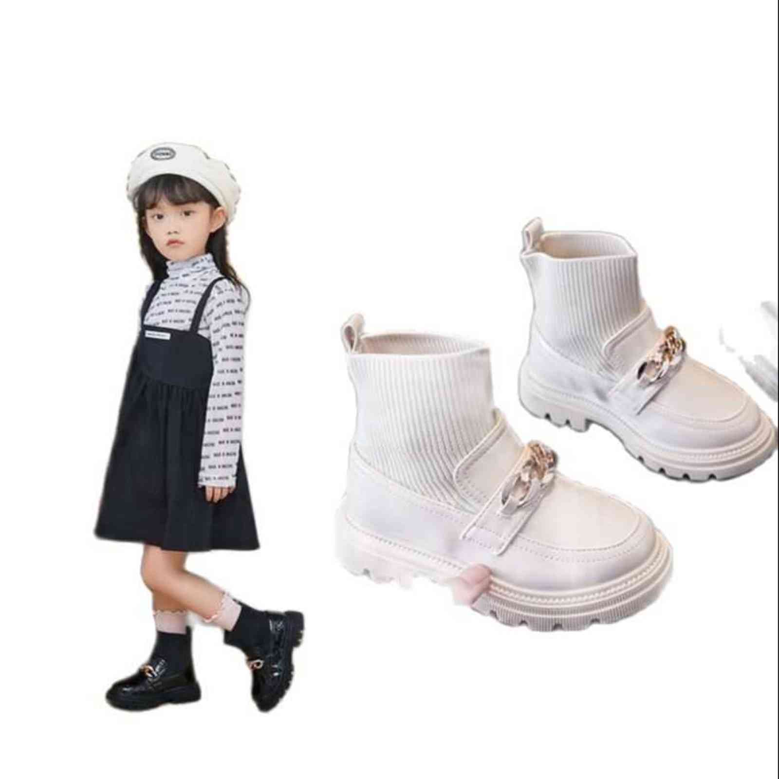 Girls Boots Spring-Fall Kids Martin Boots Knitted Children's Short Botas PU Leather Waterproof Martin Bottes Little Baby shoes 211108