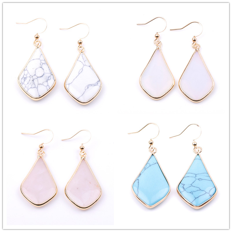 Rhombus Natural Stone Green White kallaite Marble Turquoise Earrings Gold Color Metal Opal Rose Quartz Dangle Earrings For Women jewelry
Rhombus Natural Stone Green White kallaite Marble Turquoise Earrings Gold Color Metal Opal Rose Quartz Dangle Earrings For Women jewelry