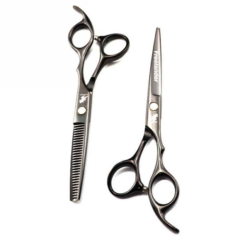 FREELANDER 5.5 inch/6.0 inch black hair scissors cutting / thinning scissors with comb and leather case
