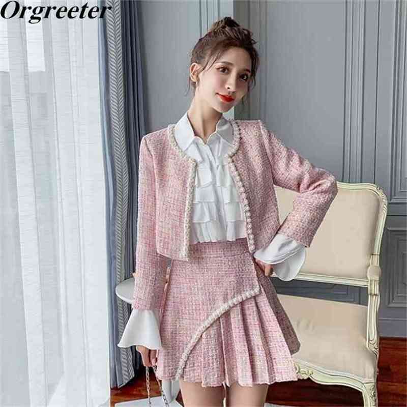 Autumn Tweed Two-Piece Set Women Short Beaded Jacket + Pleated A-line Skirt Plaid Elegant Temperament Chic 210602, Only shirt
Autumn Tweed Two-Piece Set Women Short Beaded Jacket + Pleated A-line Skirt Plaid Elegant Temperament Chic 210602, Only shirt