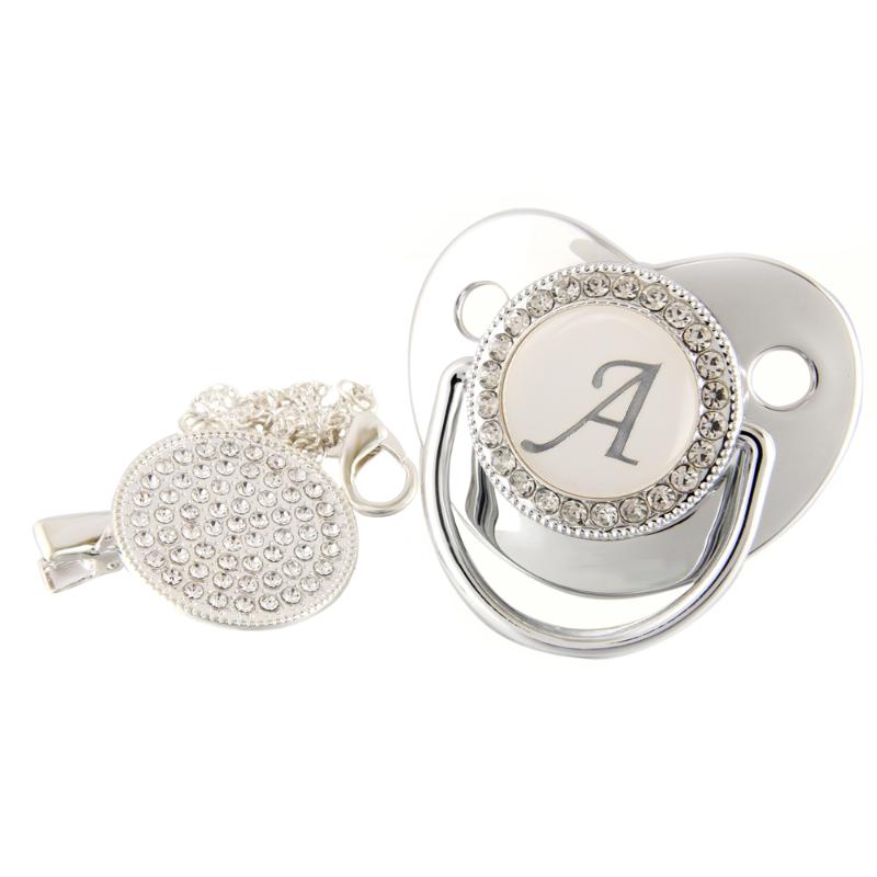 Pacifiers# Initial Letters Bling Baby Pacifier Silver 26 Letter Silicone Pacifiers With Rhinestone Clip Infant Nipple Shower Gift от DHgate WW