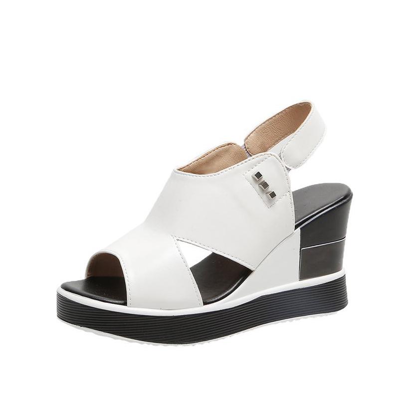 Summer Shoes Ladies Wedge Peep Toe Sandals 2021 New Platform Height Increasing Leather Non Slip Sole Women Fashion Casual Sandal