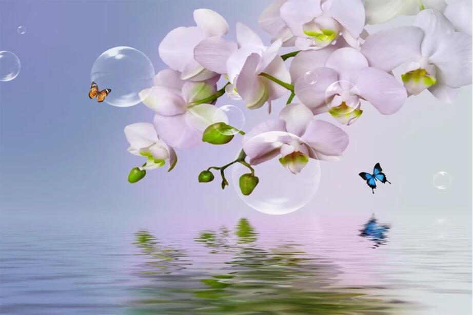 Custom large wallpaper 3d mural dreamy butterfly orchid bubble orchid reflection TV background wall papers home decor