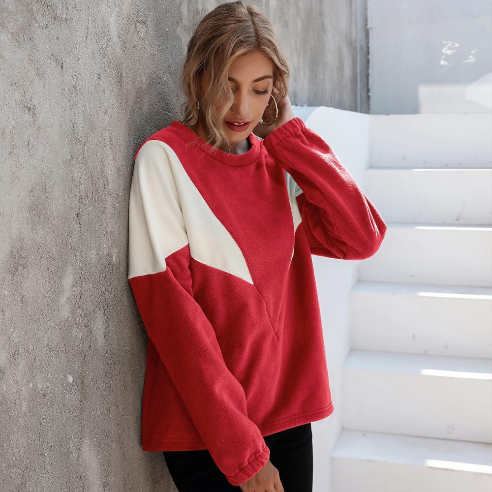 BornToGirl Autumn Winter Women's Loose Round Neck Long Sleeve White Red Green Hoodies Sweatshirt 201028