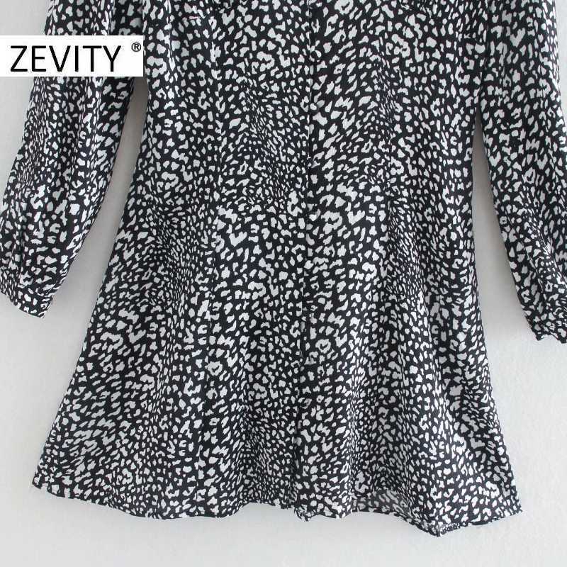 ZEVITY women vintage v neck animal texture print a line dress female long sleeve kimono vestidos chic casual slim dresses DS4491 210603