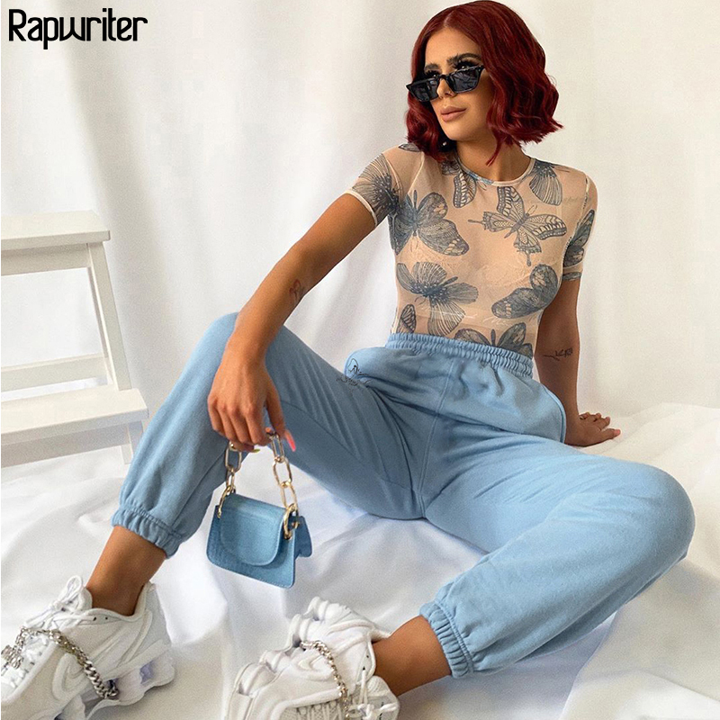 Rapwriter Loose Pant Summer Stretch High Waist Pants Streetwear Jogger Pencil Pant Purple 201012