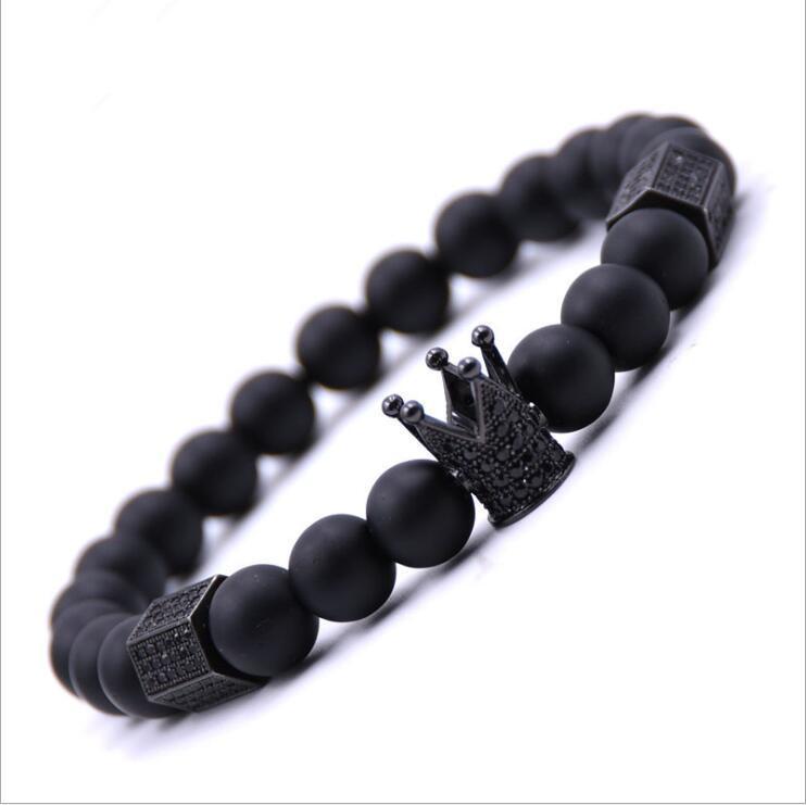 Crown micro inlaid Zircon Bracelet 3 * 6 row hexagonal copper inlaid Zircon Bracelet volcanic stone frosted Bracelet