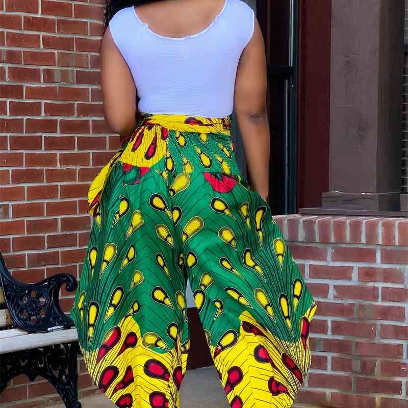 Women High Waist Peacock Printed Streetwear Pants 210702
