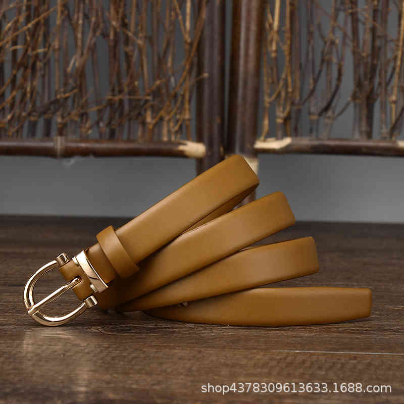 Trend Gold Horseshoe Pin Buckle Soft Leather Thin Belt Women's Head Decoration Simple Versatile Jeans
