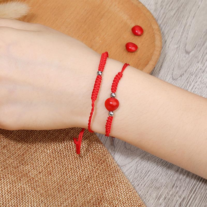 Link, Chain Simple Lovers Lucky Wish Red Bean Rope Bracelet For Women Handmade Black String Bracelets Couples Party Jewelry Gift Friends