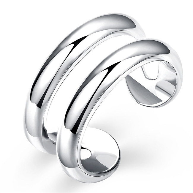 unisex Two-line sterling silver plated rings size open DMSR038,popular 925 silver plate finger ring jewelry Band Rings