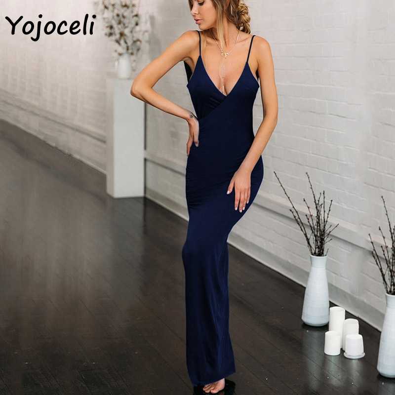 Yojoceli sexy v neck long party dres slip split club slim bodycon female vestidos winter birthday 210609