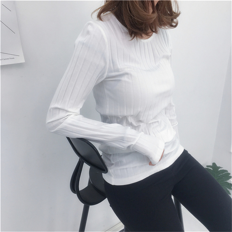 Basic Cotton Ribbed Tops Tees With Thumb Hole Women Long Sleeve Tee Shirts Essential Layering T Shirt Femme S,M,L T200110