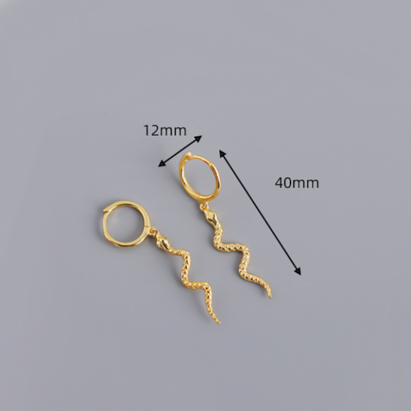Authentic Fashion 925 Sterling Silver Long Serpentine Snake Tassel Hoop Earrings Gold Silver for Women's Punk Style Animal Earrings