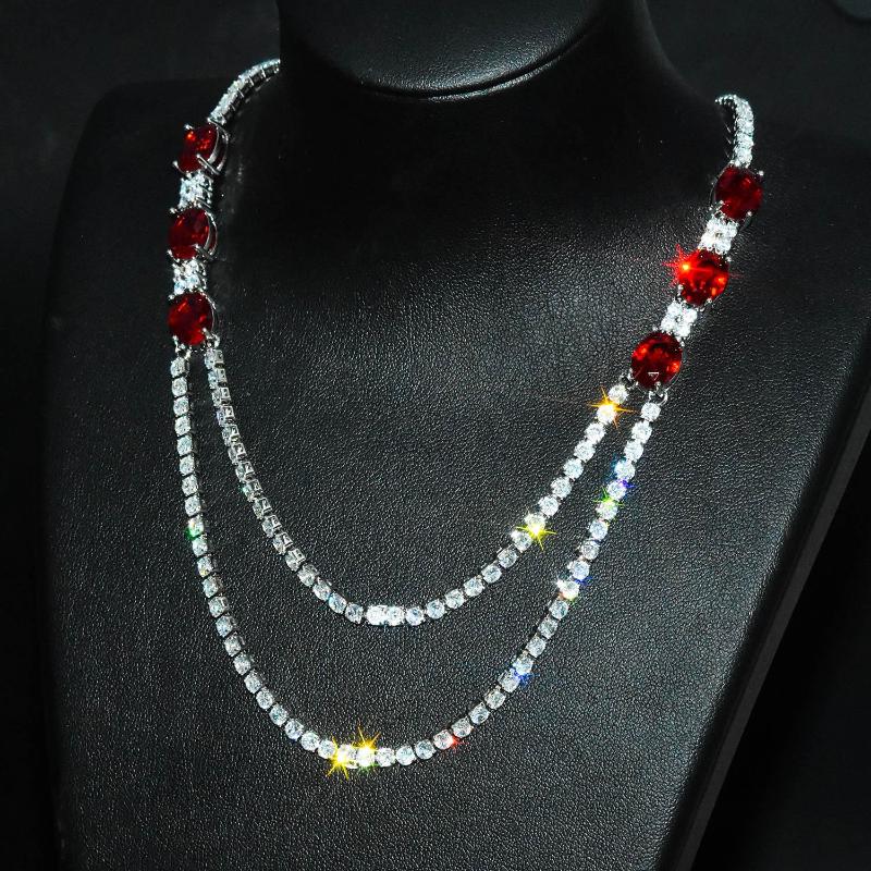 chains fashion luxury imitation ruby sapphire sparkling cubic zirconia double necklace for women wedding banquet accessories, Silver
chains fashion luxury imitation ruby sapphire sparkling cubic zirconia double necklace for women wedding banquet accessories, Silver