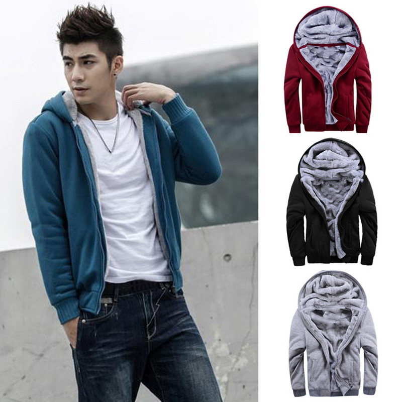 Casual Hoodies Sweateshirts Men Velvet Zipper Warm Poleron Hombre Fashion Loose Parkas Streetwear Thick Solid Cardigan Coat 201020