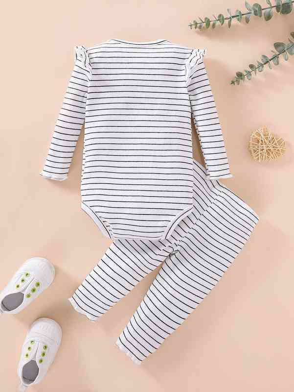 Baby Striped Ruffle Trim Bodysuit & Leggings SHE