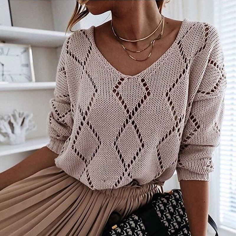 2021 New Women' Autumn Pullovers Knitted Sweaters Winter V-neck Casual Hollow Sweater Female Solid Long Sleeve Tops Jumpers Excf, White
2021 New Women' Autumn Pullovers Knitted Sweaters Winter V-neck Casual Hollow Sweater Female Solid Long Sleeve Tops Jumpers Excf, White