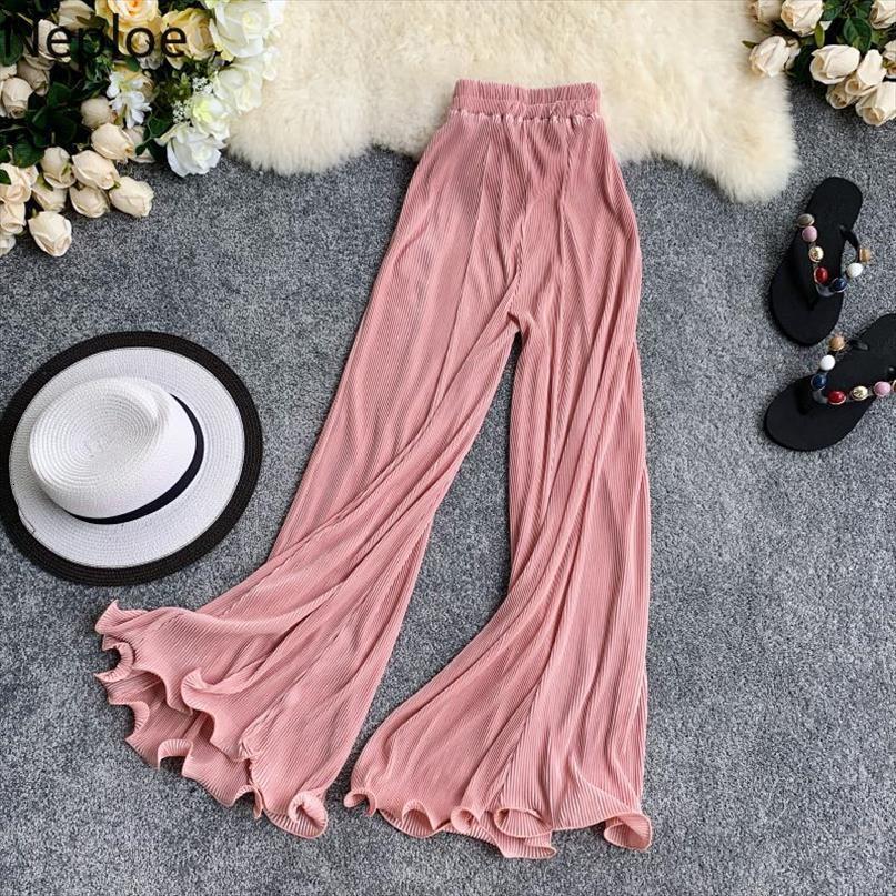 korean summer elastic waist women capri solid loose soft casual street pleasted flare trousers, Black;white
korean summer elastic waist women capri solid loose soft casual street pleasted flare trousers, Black;white