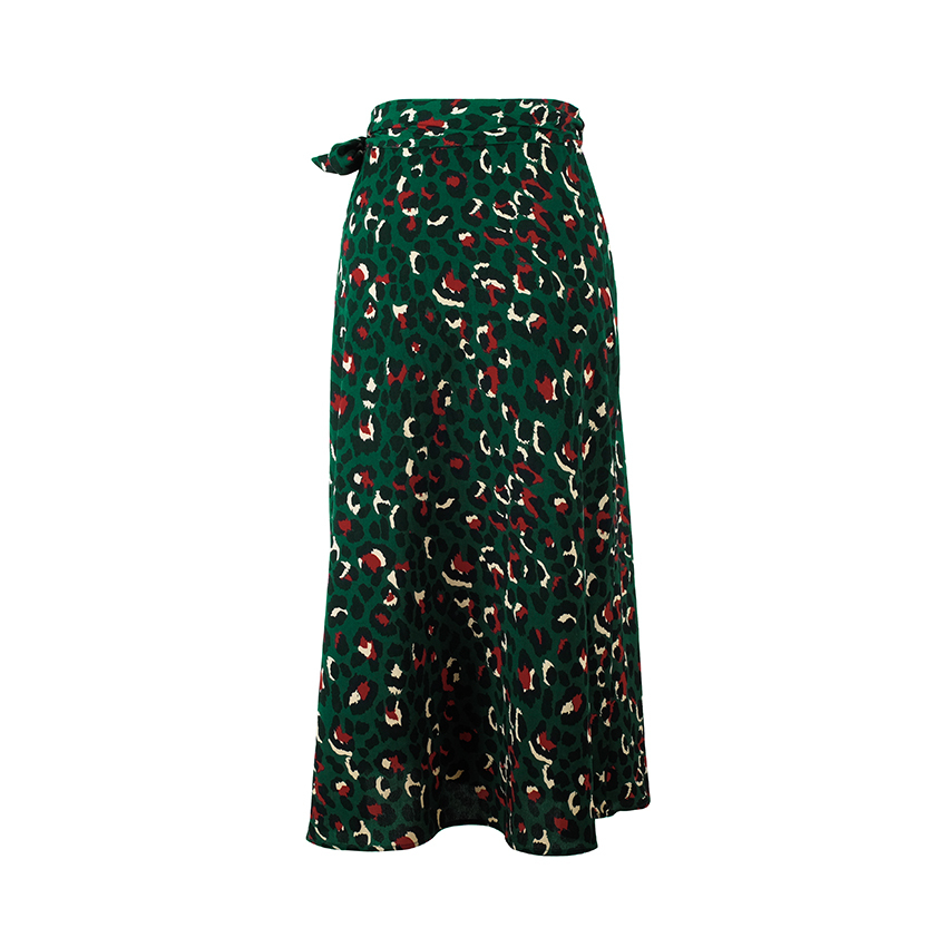 OOTN Vintage Leopard Print Long Skirts Women High Waist Midi Skirt Bow Tie Summer Sexy Split Wrap Skirt Ladies Green Beach 210309