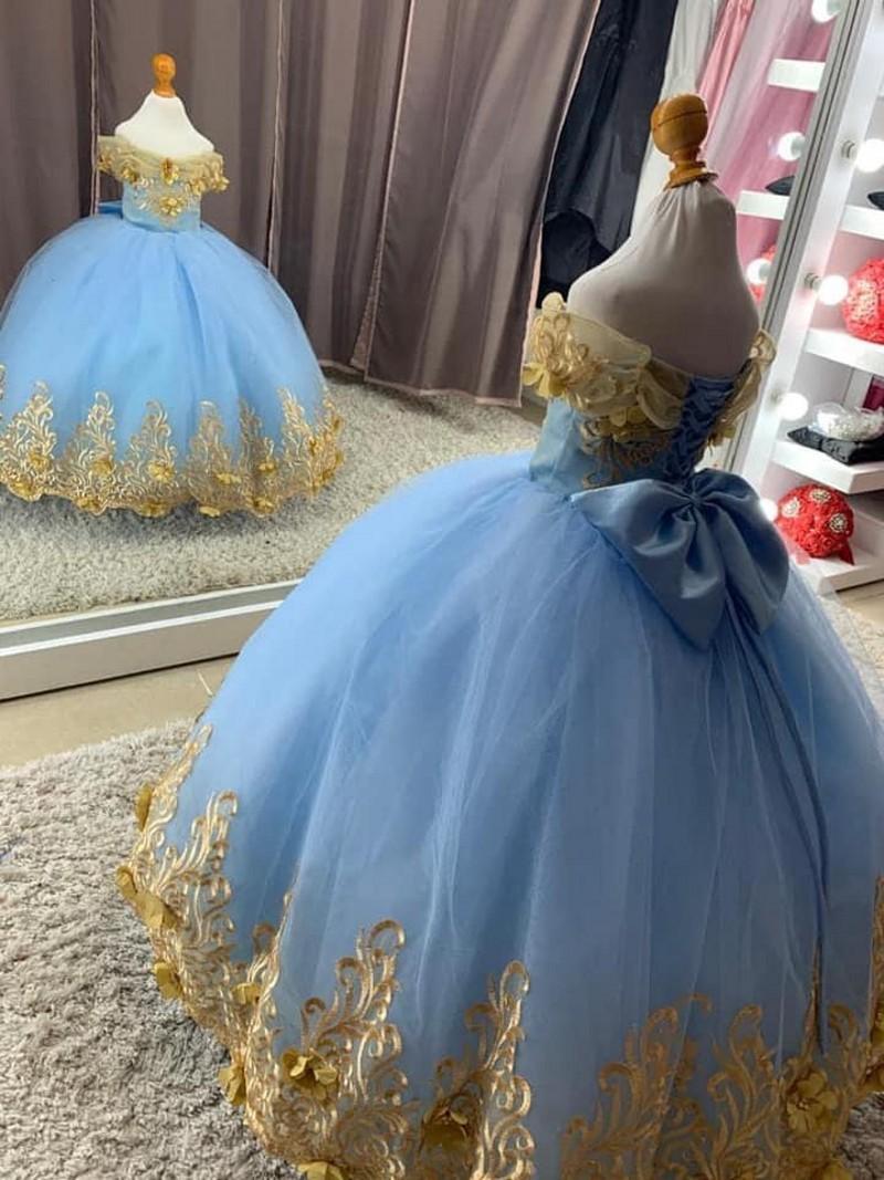 Girl's Dresses Gold Lace Applique Little Princess Party Gowns Flower Girl Dress For Wedding Up Back Kids Children Christmas Prom Gown, Blue
Girl's Dresses Gold Lace Applique Little Princess Party Gowns Flower Girl Dress For Wedding Up Back Kids Children Christmas Prom Gown, Blue