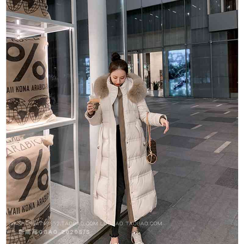Fox fur collar women's 2021 new waist closing slim fashion medium and long over knee white duck down jacket trend, Black
Fox fur collar women's 2021 new waist closing slim fashion medium and long over knee white duck down jacket trend, Black