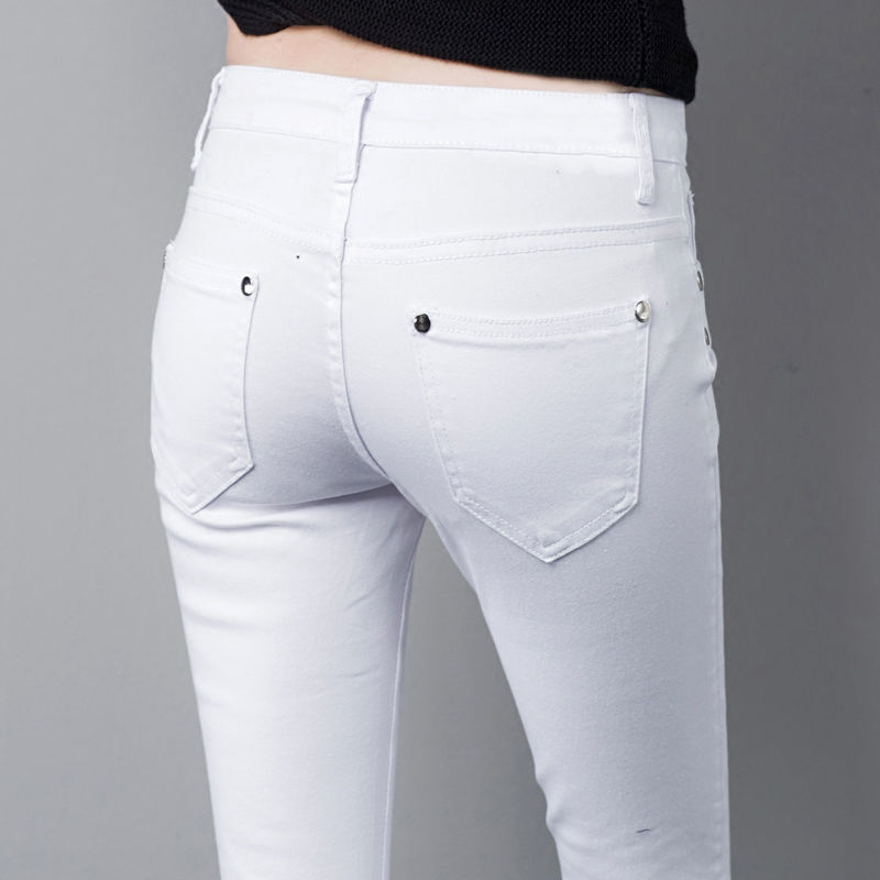 LISM white high waist jeans women spring jeans woman skinny slim OL office lady denim pencil pants female jeans femme trousers 210222