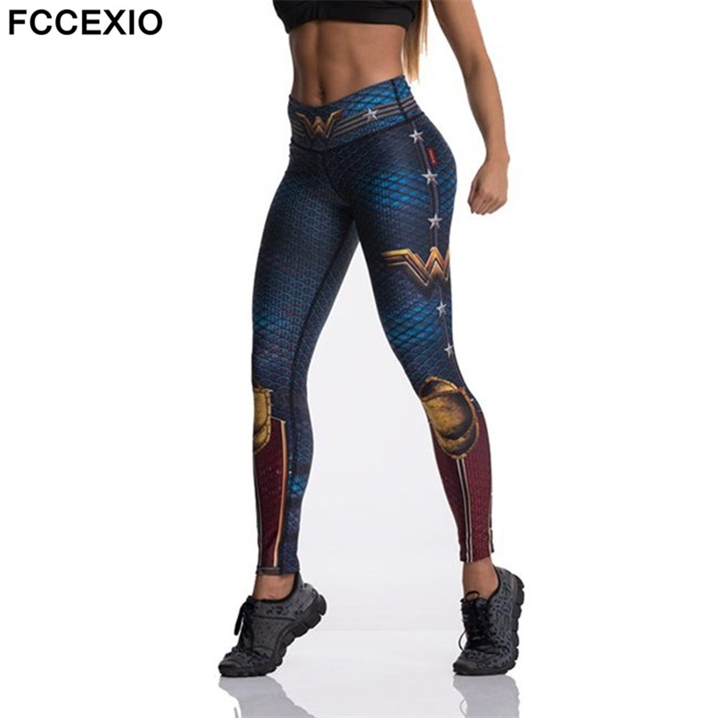 FCCEXIO Tibetan Blue Captain Fight Push Up Workout Leggings Slim High Waist Jeggings Women Sexy Sportswear Leggings Workout 211014
