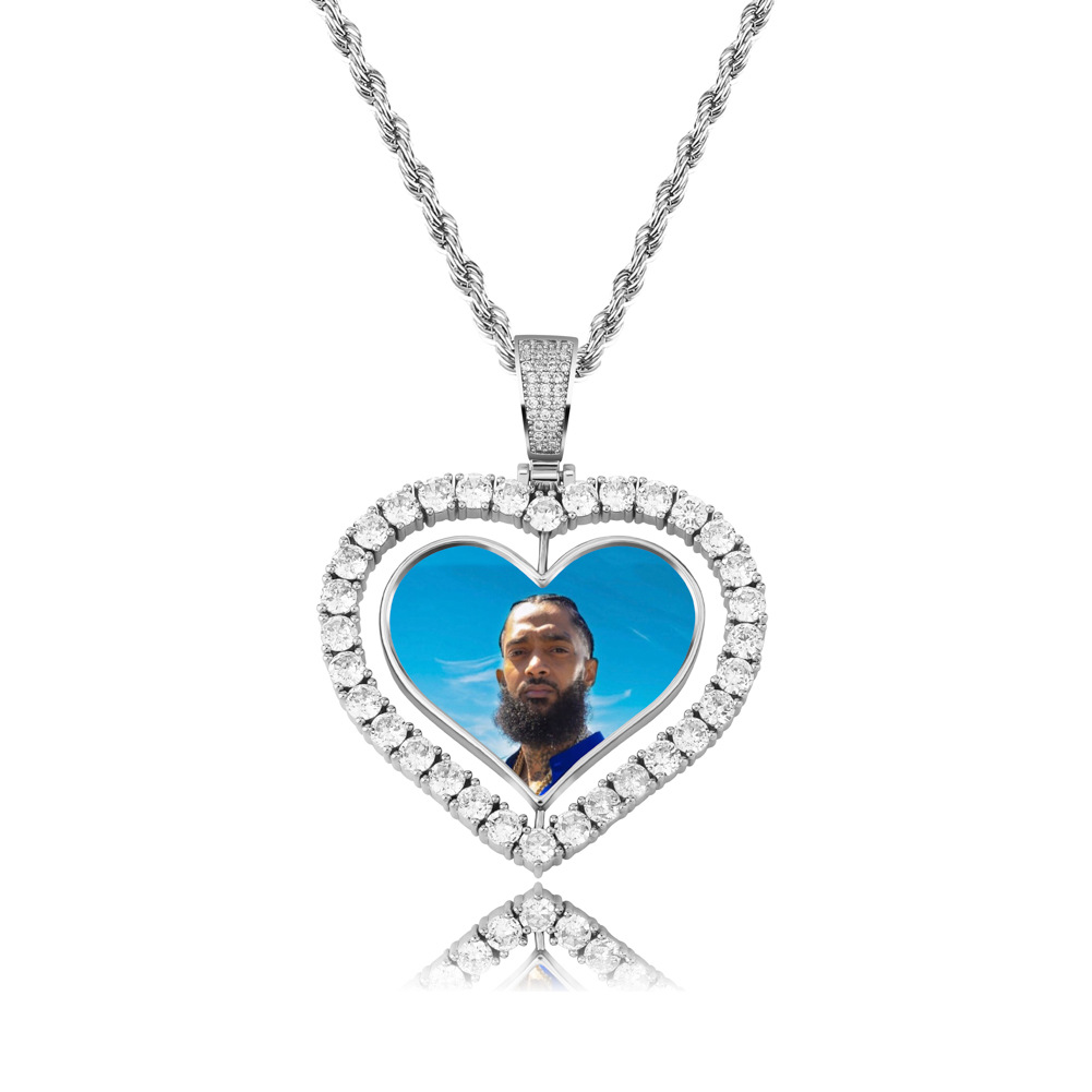Customize Heart Shape Memorial Photo Pendant Necklace Rotatable Double Sides Men Women Lover Gift Couple Pendants