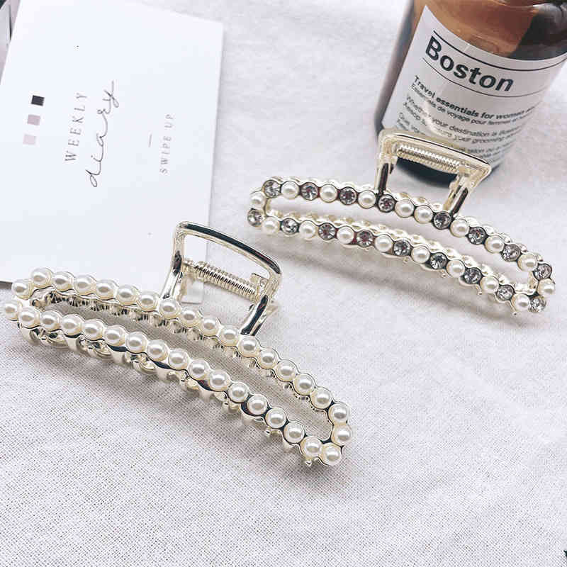 Hair Accessories Jewelry Korean Pearl Rhinestone pin Top Clip at the Back of Head Elegant Female Curling Headdress Bath Grab