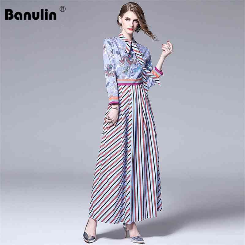 Banulin Runway Designer Hit Color Stripe Floor-Length Maxi Dress Fall Women Bow Tie Collar Vintage Printed Swing Long 210603, The picture color
Banulin Runway Designer Hit Color Stripe Floor-Length Maxi Dress Fall Women Bow Tie Collar Vintage Printed Swing Long 210603, The picture color
