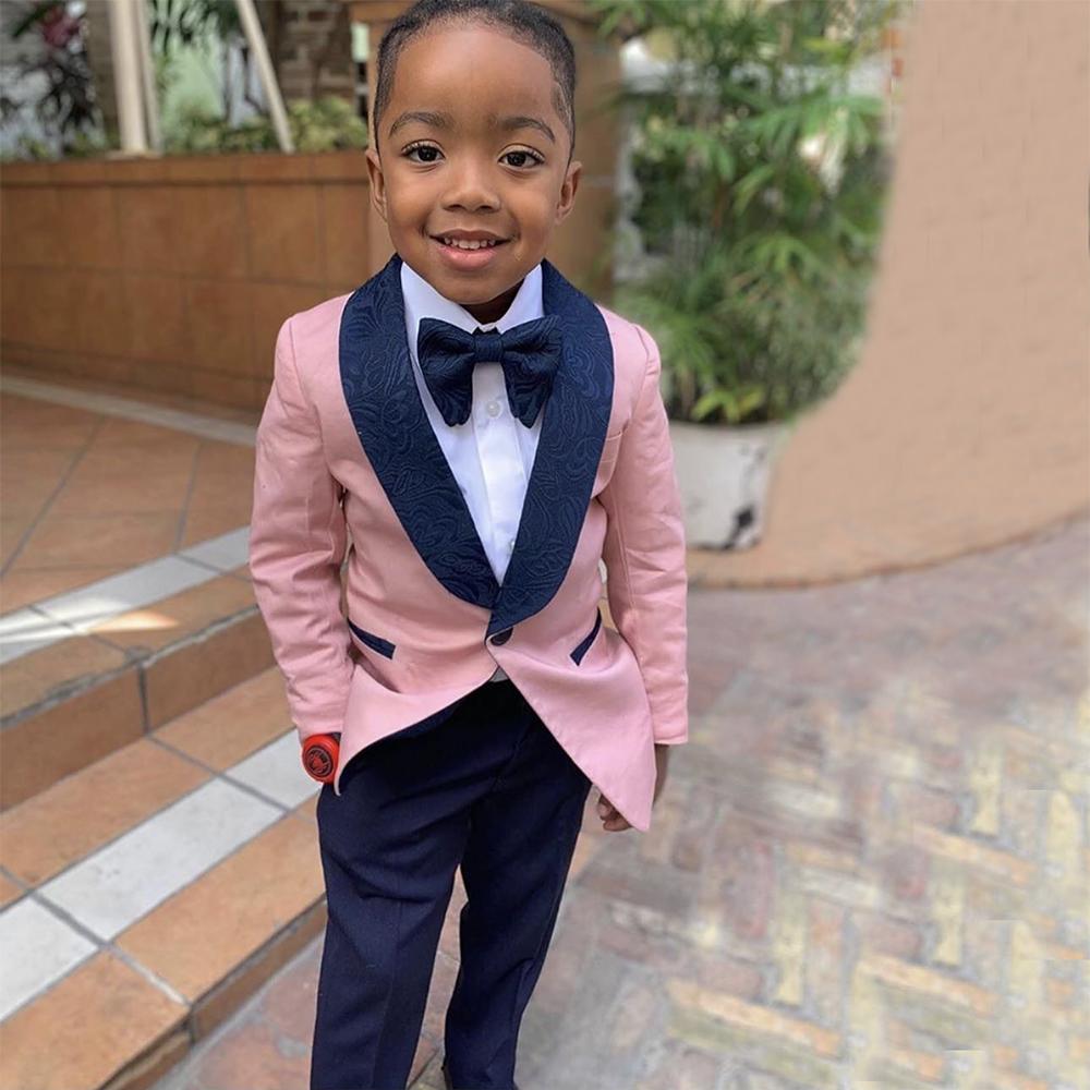 Ring Bearer Wear Suits Boys For Wedding Birthday Party Outfits Prom Suits Graduation Attire Kids Formal Tuxedos 2 Pieces Set Pink Jacket Navy Blue Pan