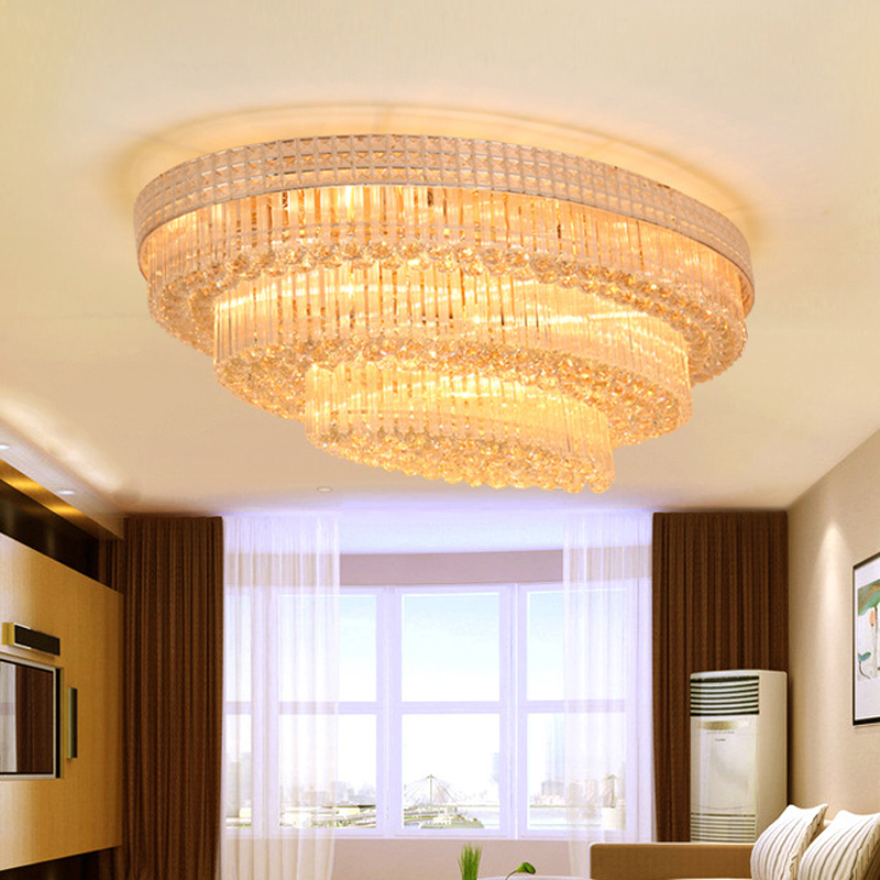 American Modern Golden Oval Crystal Ceiling Lights Fixture LED Light European Oblong Hanging Lamps Hotel Lobby Parlor Hall Home Indoor Lighting 3 Colo