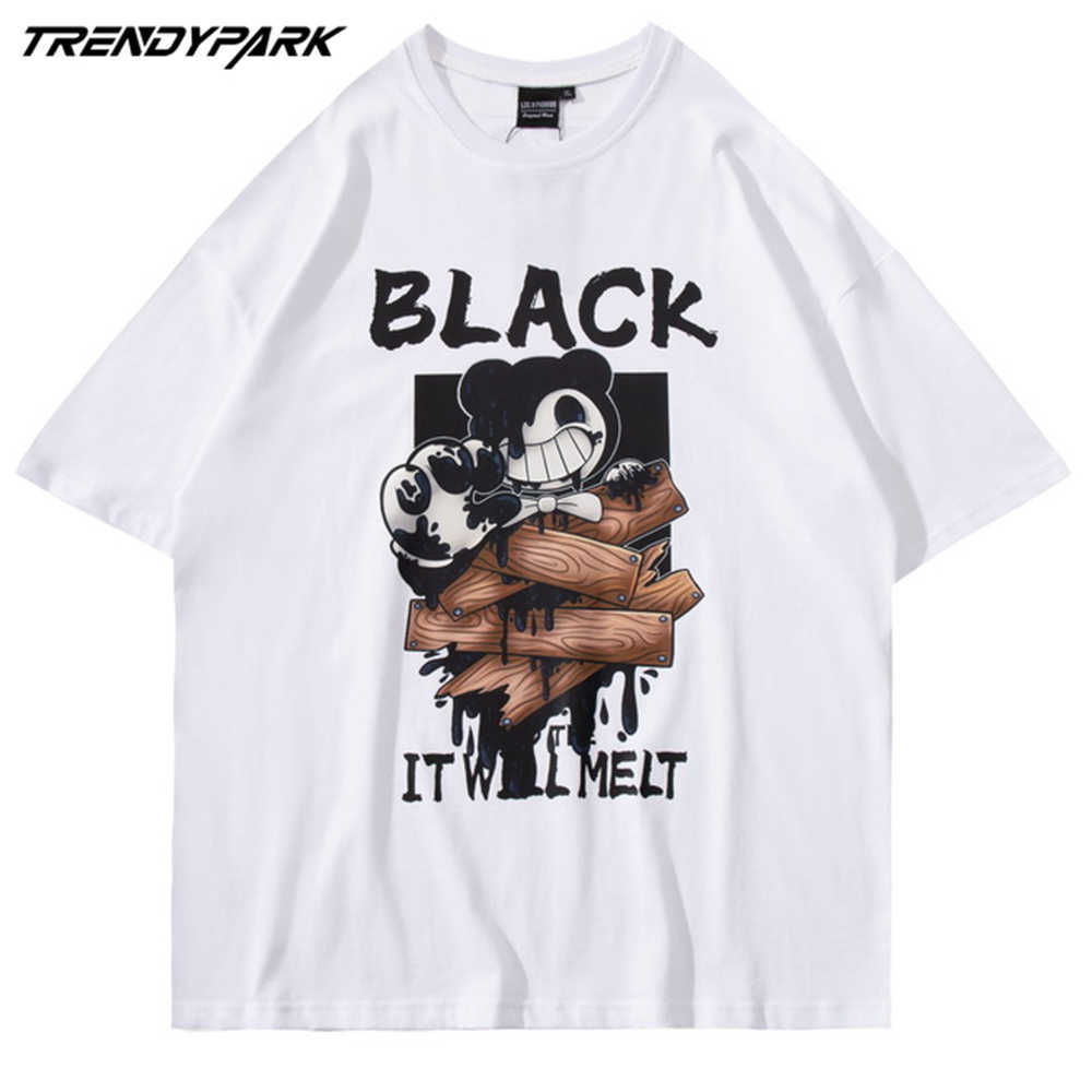 Men Streetwear T-Shirt Hip Hop Cartoon Printed T Shirt Harajuku Cotton Summer Short Sleeve Tshirt Casual Oversized Shirt 210601