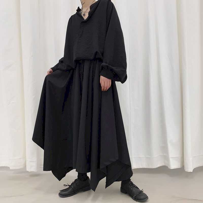 Trendy solid color wide-leg pants men's Japanese retro exaggerated loose casual hair stylist overalls st 210526