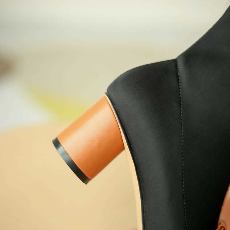 ALLBITEFO fashion sweet bowtie Elastic material barnd high heels ankle boots for woemn thick heels winter snow women boots 210611