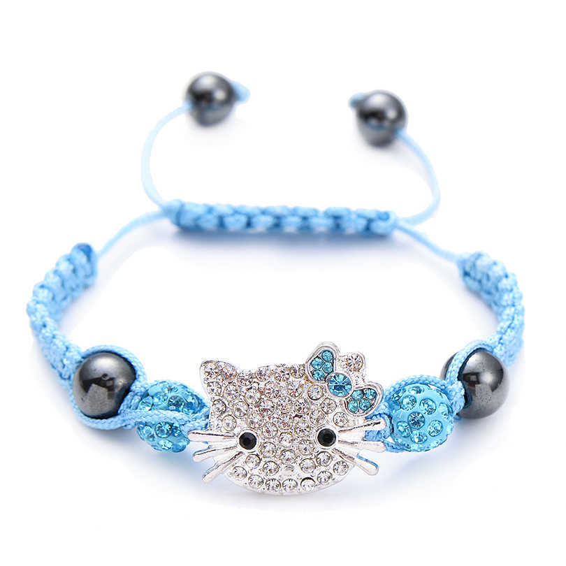 Handmade Cute Children Silver Cat Kids Girls Boys Crystal Beads Connected Braid Charm Bracelets Jewelry 20 Pcs Mix Wholesale