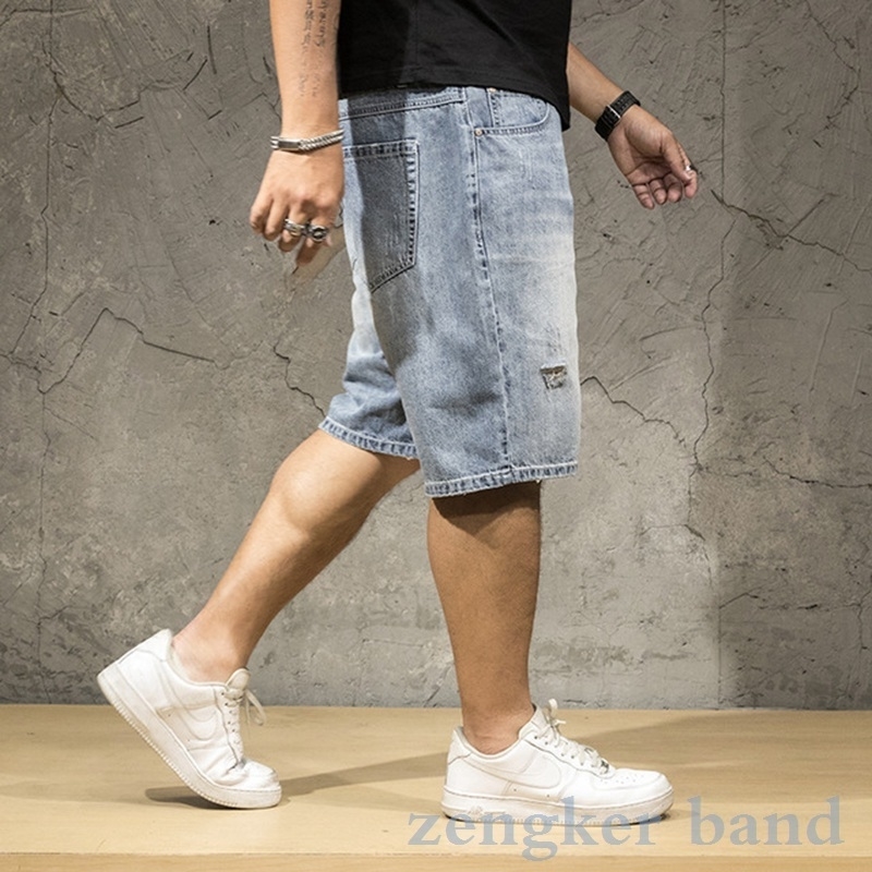 Men's denim shorts light men's summer large size men's loose thin hole oversized fivepoint men shorts cotton big size men T200718