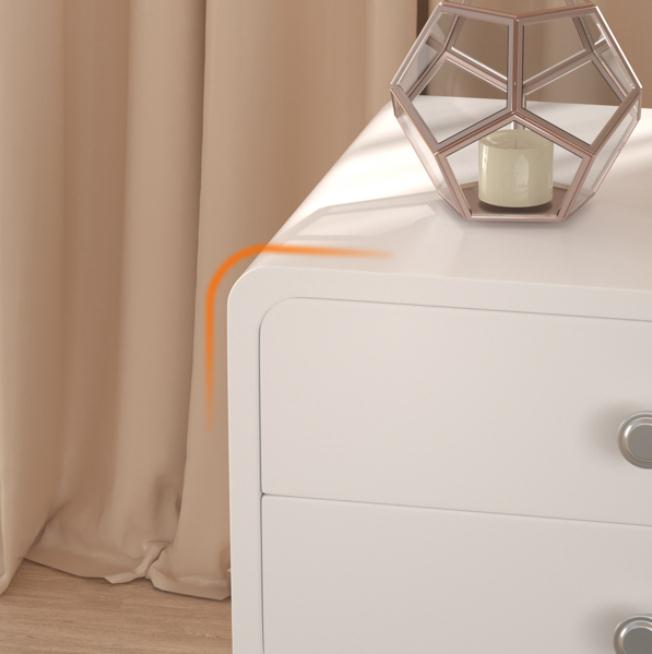 Bedroom Furniture Nightstand Round Corner Cabinet Bedside Table with 2 Drawers Suitable for Bedroom/Living Room/Side Table (White)
