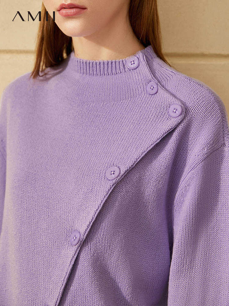 Minimalism Autumn Winter Fashion Women's Sweater Causal Solid Oneck Knitted Sweaters For Women Pullover Tops 12030464 210527