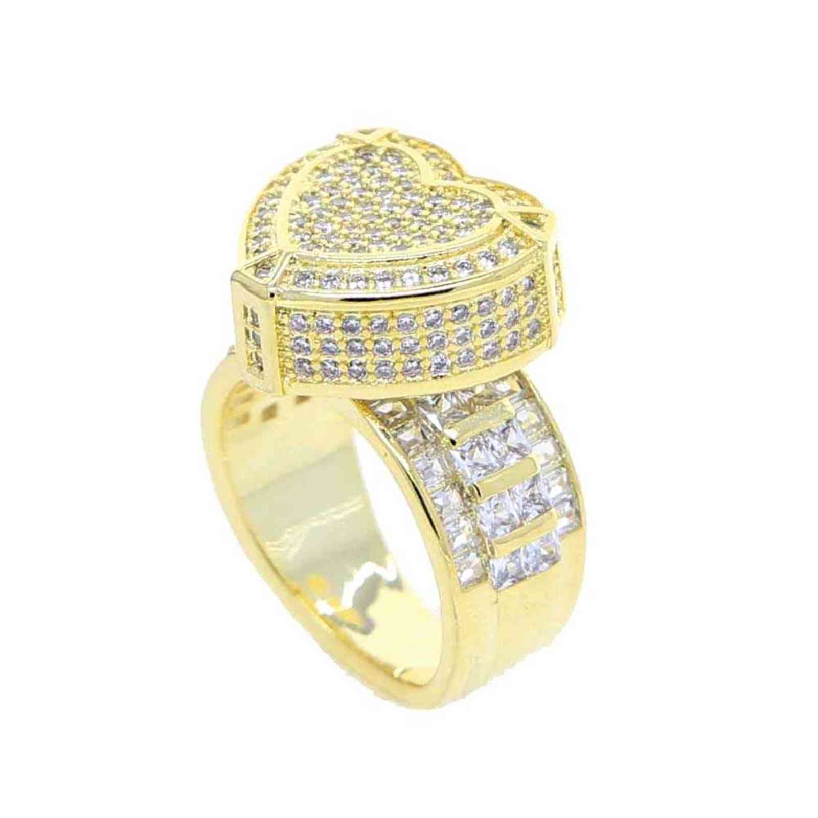 Gold Silver Color CZ Heart Ring Full Iced Out Bling Cubic Zircon Hearts Ring Hip Hop Punk Men Women Jewelry 211123