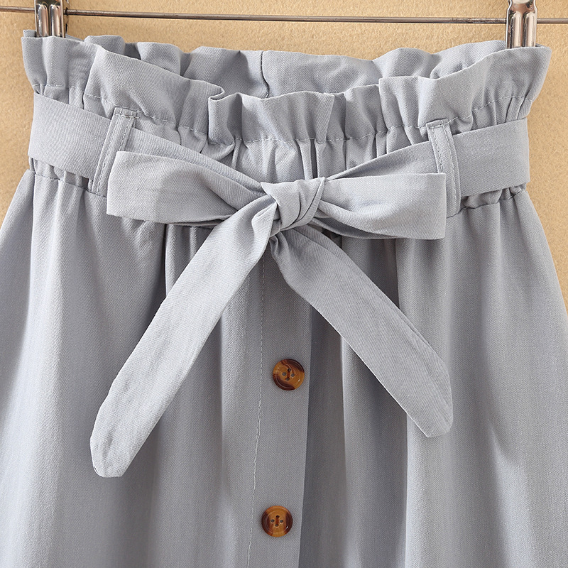 Summer Autumn Skirts Womens Midi Knee Length Korean Elegant Button High Waist Skirt Female Pleated School Skirt 210306