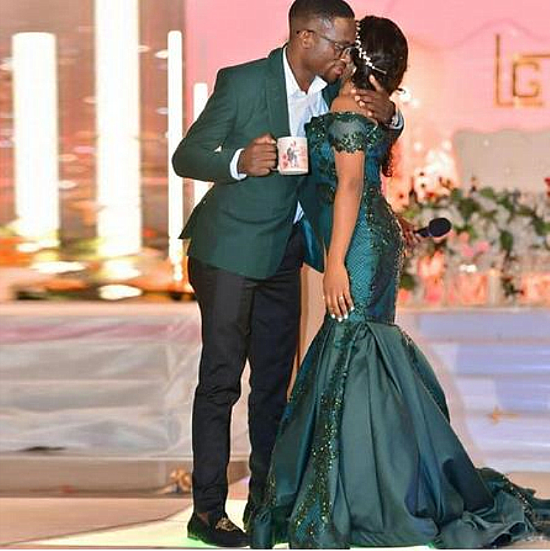 New African Traditional Green Formal Evening Dresses Off The Shoulder Sequins Lace Appliques Long Mermaid Evening Gowns Plus Size Prom Dress