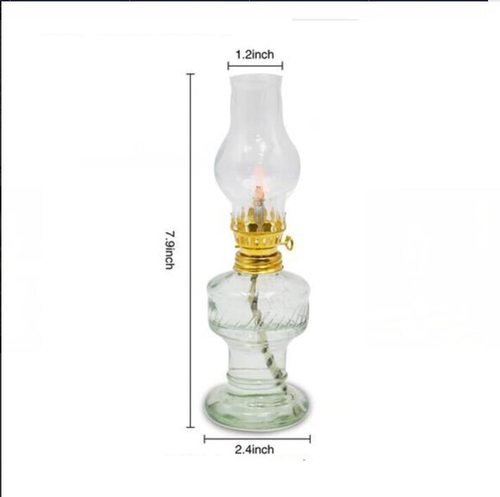 Oil Lamps for Indoor Use, Vintage Glass Kerosene Lamp, Home Lighting Emergency Light (20cm/7.9in) 2pcs