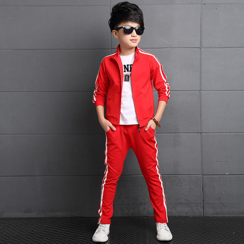 Boys Girls Clothing set Children's Spring &Autumn Solid Student Sprotwear 2pcs suits Long Sleeve Clothes 5 6 8 10 12 14 16 Years Y1117