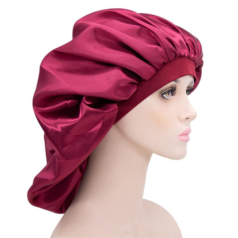 Large Bonnet Hat Hair Accessories Women Big Size Beauty Print Satin Silk Sleep Night Cap Head Cover Bonnets Hats