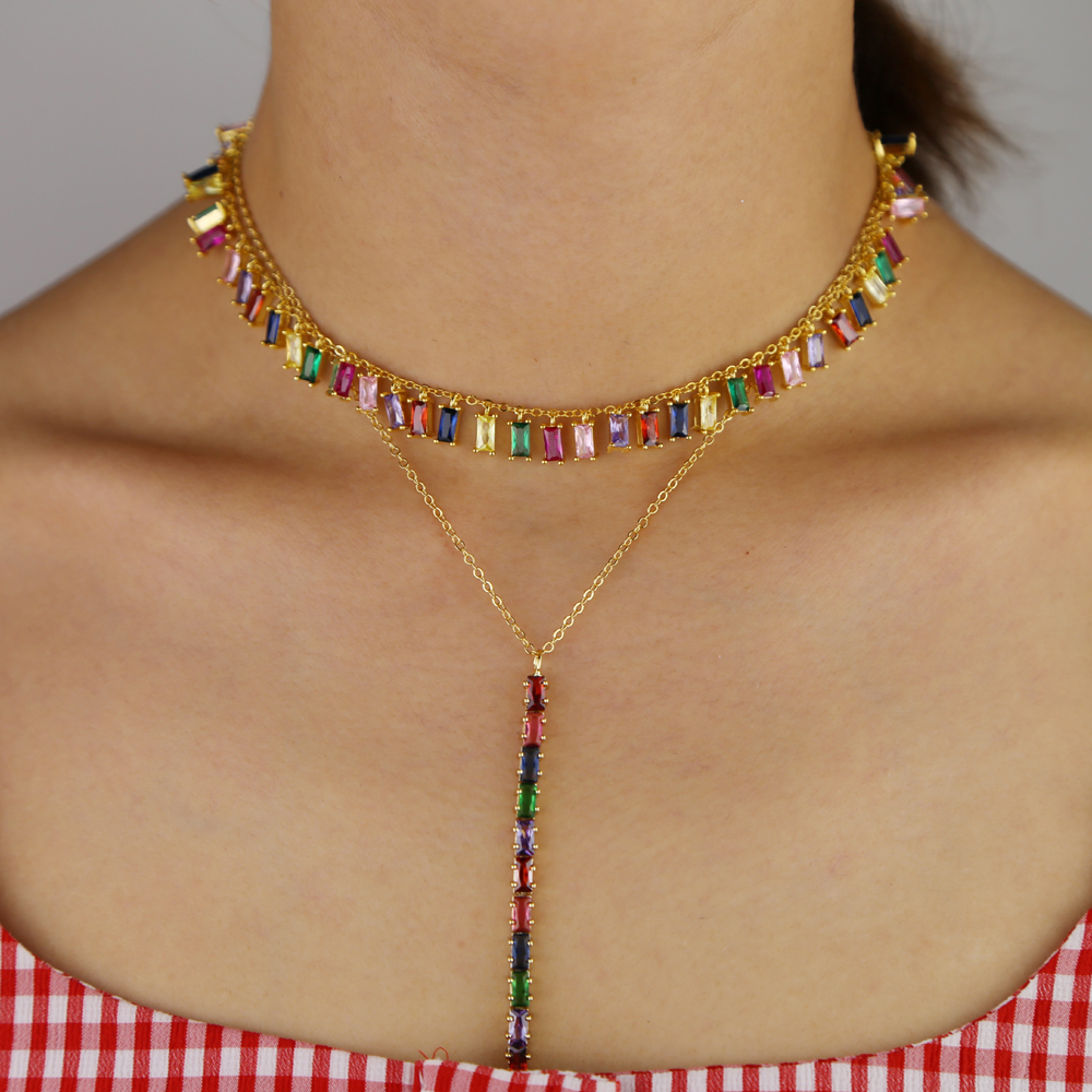 fashion jewelry colorful cz tennis chain choker Necklace Love Statement Girlfriend Gift Cute Gold rainbow Collier Femme jewels