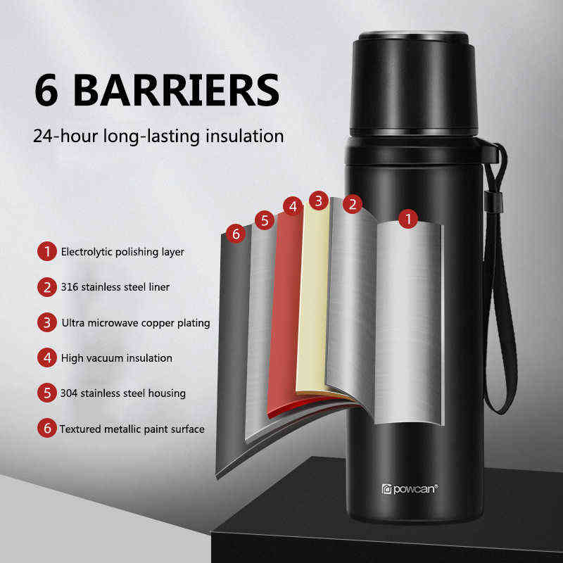 6color 500/800/1000ML High Quality Outdoor Stainless Steel Termos Large Capacity Thermo Coffee Mug Cup Water Bottle Thermos 211109