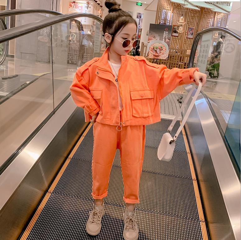 fashion casual Girls clothes sets 2020 autumn coats+pants 2pcs children pockets suits teenage outerwear 4-14 vetement bebe fille Y1117